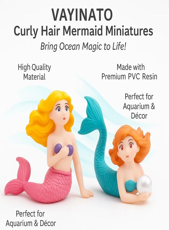 VAYINATO Curly Hair Mermaid Miniature Figurines - 2 Pcs Mermaid Decor for Crafts, Terrarium, Aquarium, Moss Landscape, Cake Decoration, Car Dashboard, Party Supplies & Gift - Image 2